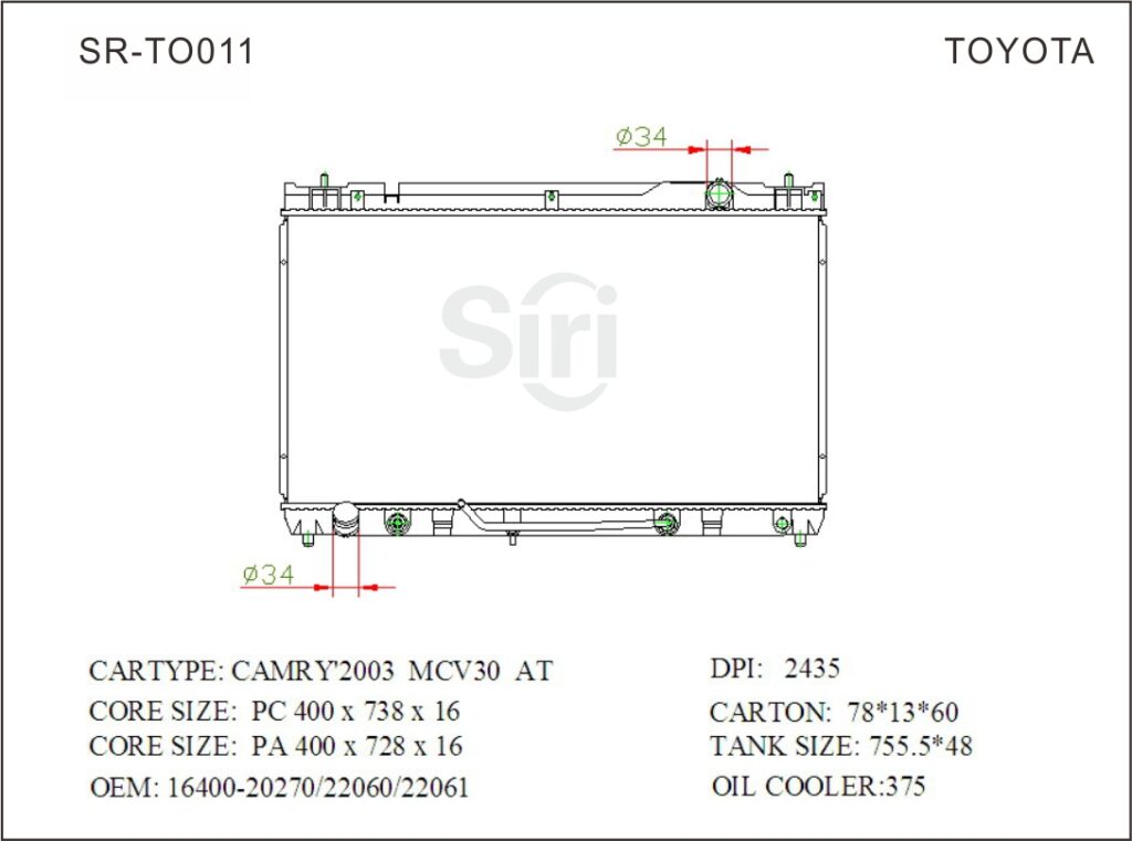 SR-TO011 toyota camry mcv auto car radiator