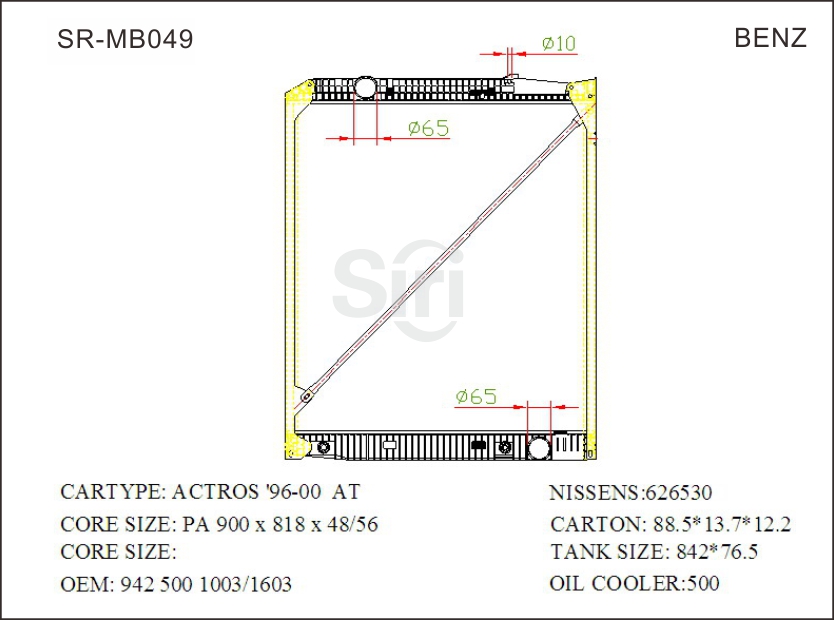 SR-MB049 Mercedes Benz Actros 96 Heavy Duty Cooling Radiators