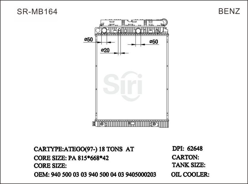 SR-MB164 Mercedes Benz ATEGO(97-)18TONS Engine Radiators