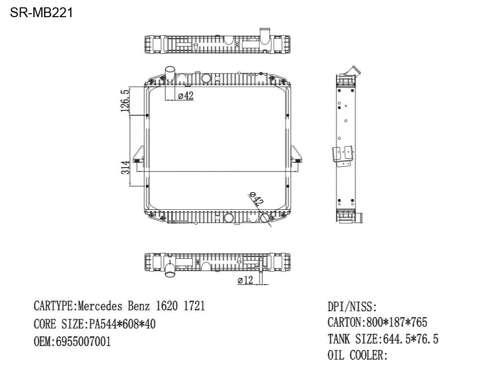 SR-MB221 Mercedes Benz 1620 1721 Truck Cooling Radiators