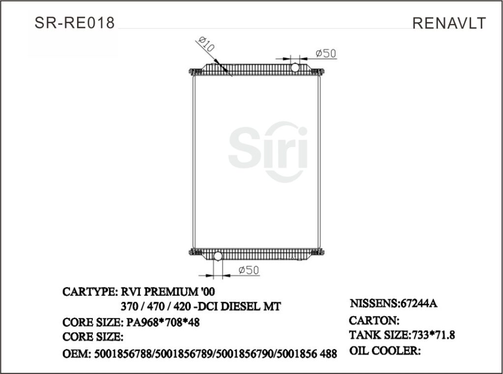 SR-RE018 Renault Rvi Premium 00 370 470 420-DCI Diesel Engine Cooling Radiators