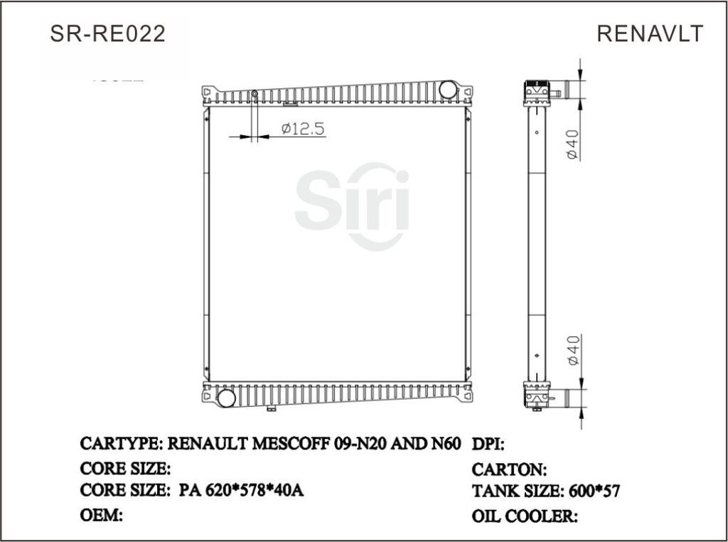 SR-RE022 Renault MESCOFF 09- N20 N60 Engine Cooling Radiators