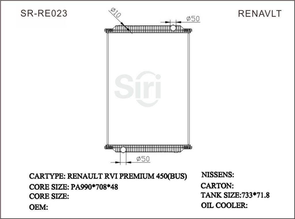 SR-RE023 Renault RVIPREMIUM 450 BUS Auto Cooling Radiators