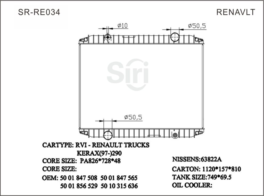 SR-RE034 Renault RVI-TRUCK SKERAX (97-) 290 Brazing Radiators