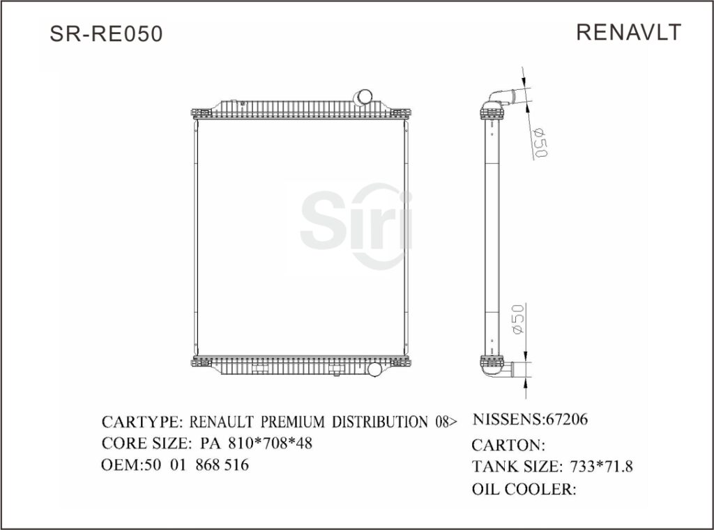 SR-RE050 Renault PREMIUM DISTRIBUTION 08 Auto Cooling Radiators
