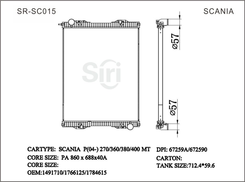 SR-SC015 Scania 04-270 360 380 400 Cooling Radiators