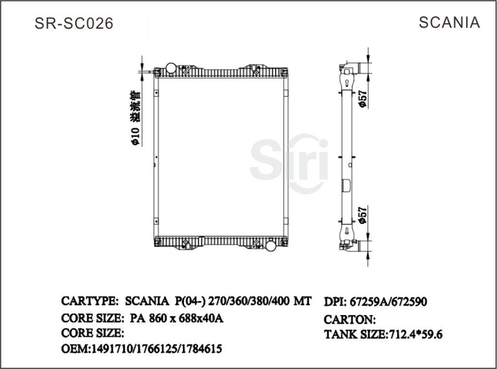 SR-SC026 Scania (4-)270/360/380/40 Auto Cooling Radiators