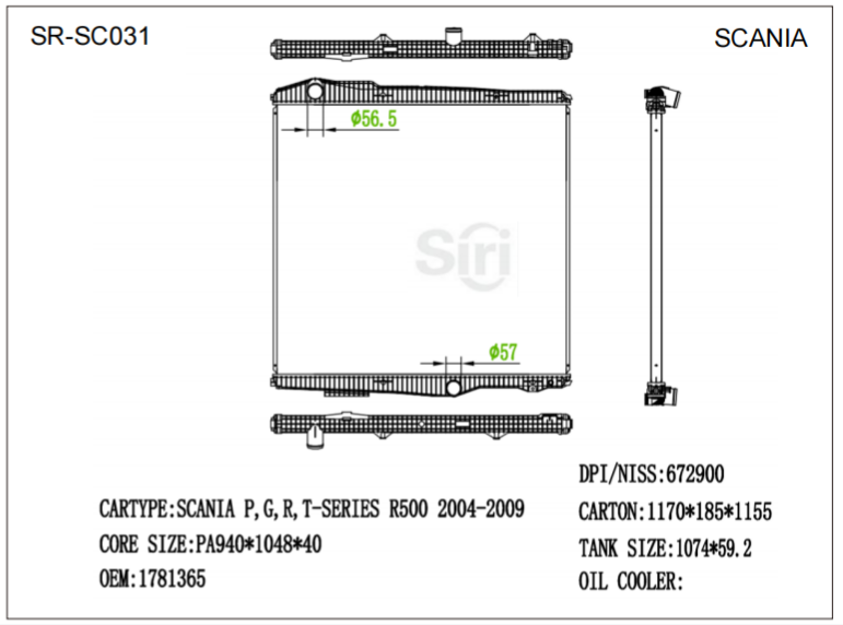 SR-SC031 Scania P.G.R.T-SERIESR5002004-2009 Auto Cooling Radiators