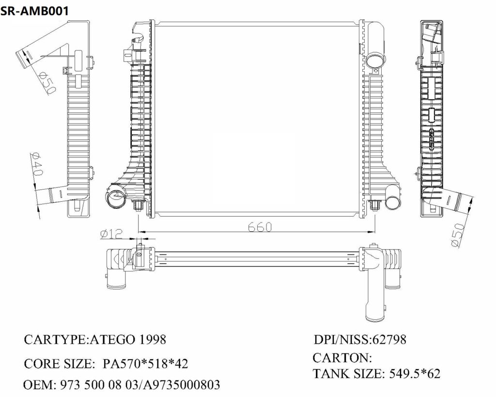 SR-AMB001 Mercedes Benz ATEGO 1998 Engine Cooling Radiators