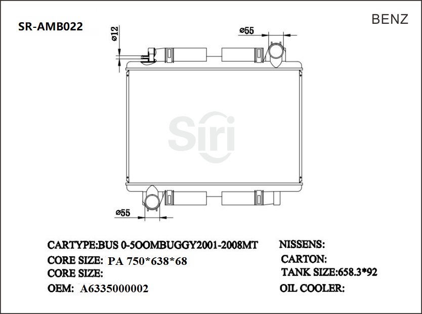 SR-AMB022 Mercedes Benz BUS 0-500M BUG GY2001-2008 Radiators Factory