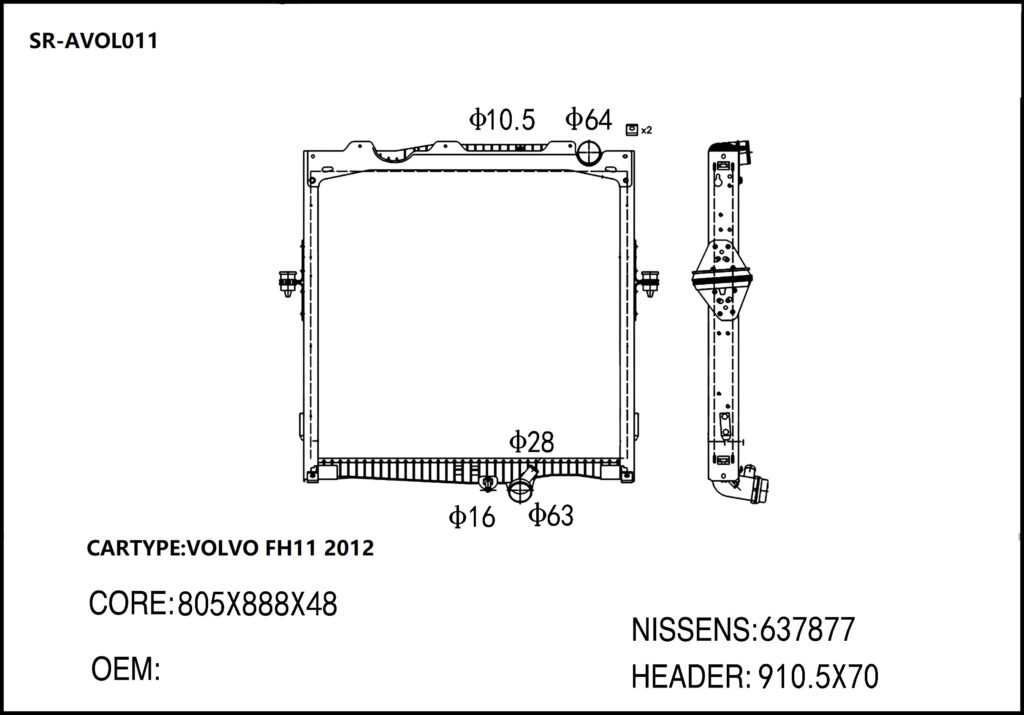 SR-AVOL011 Volvo Hot Sale FH11 2012 Cooling Radiators