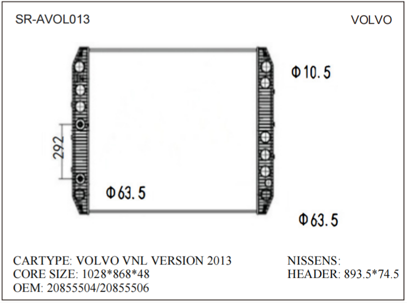 SR-AVOL013 Volvo VNL Version 2013 Cooling Radiators