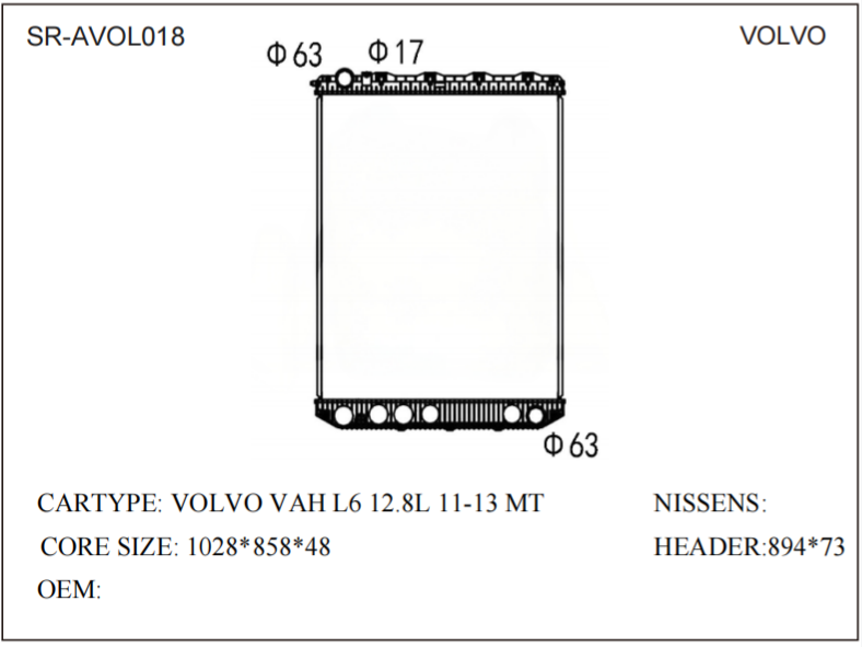 SR-AVOL018 Volvo VAHL6 128L.11-13 Truck Cooling Radiators