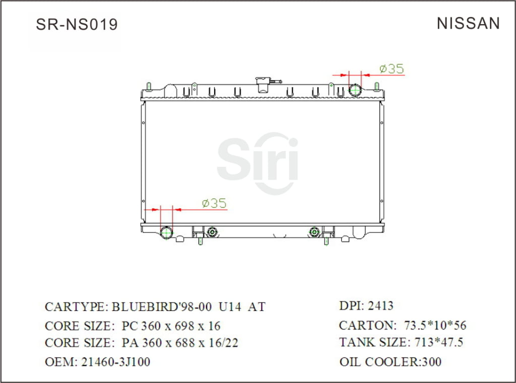 SR-NS019 Nissan Bluebird 98-00 U14 High Quality Radiators