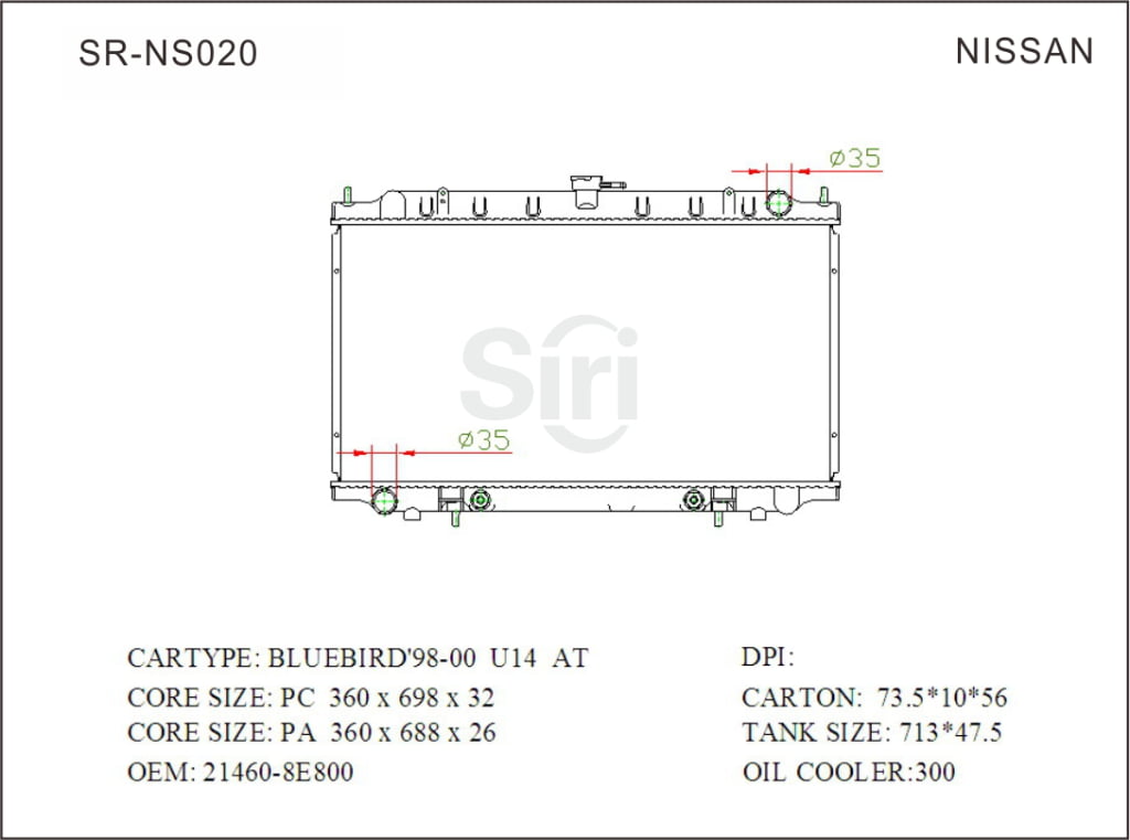 SR-NS020 Nissan Bluebird 98-00 U14 High Quality Radiators