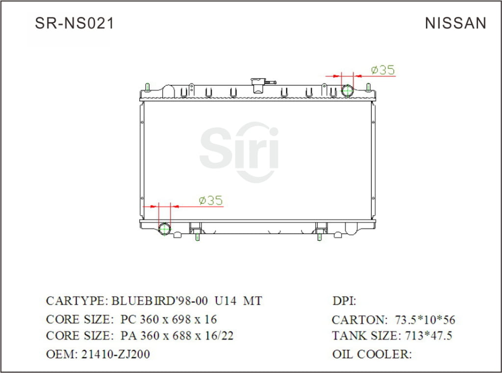 SR-NS021 Nissan Bluebird 98-00 U14 High Performance Radiators