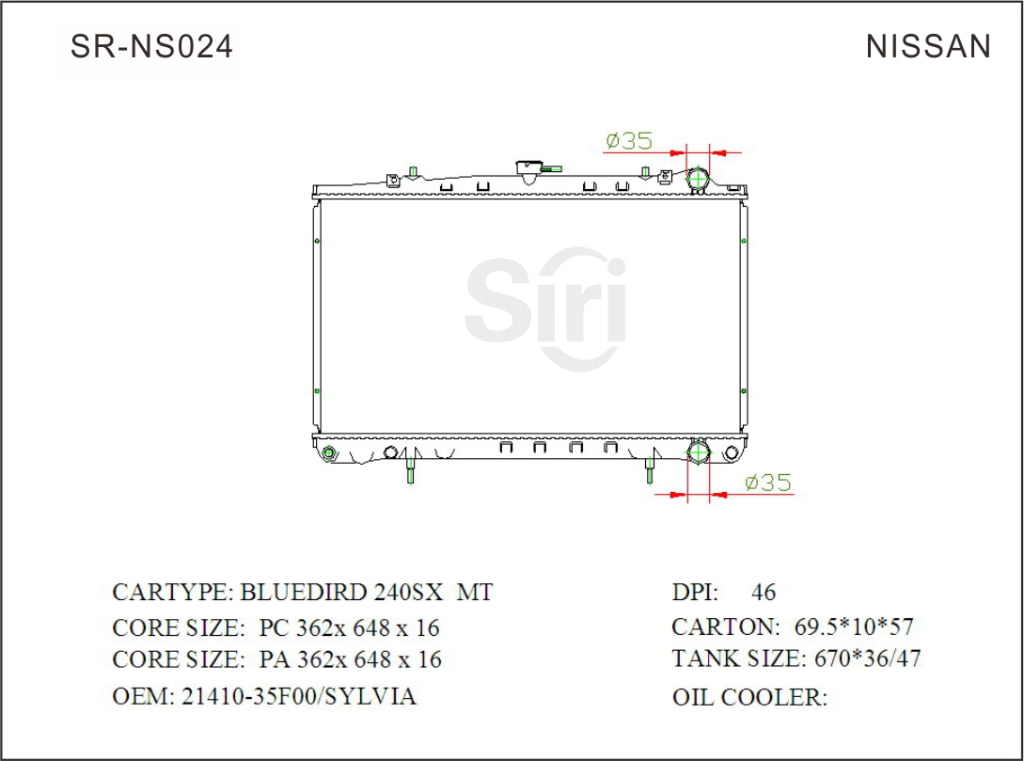 SR-NS024 Nissan Bluebird 240SX Automotive Car Radiators
