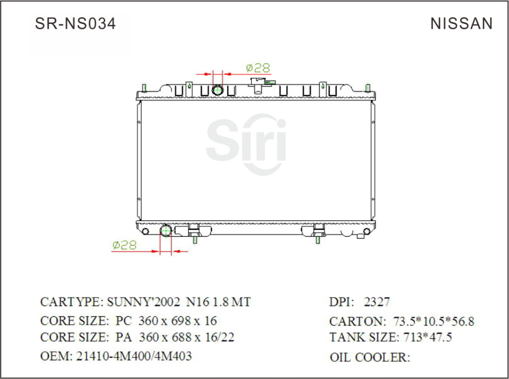 SR-NS034 Nissan Sunny 2002 N16 1.8 Engine Cooling Radiators