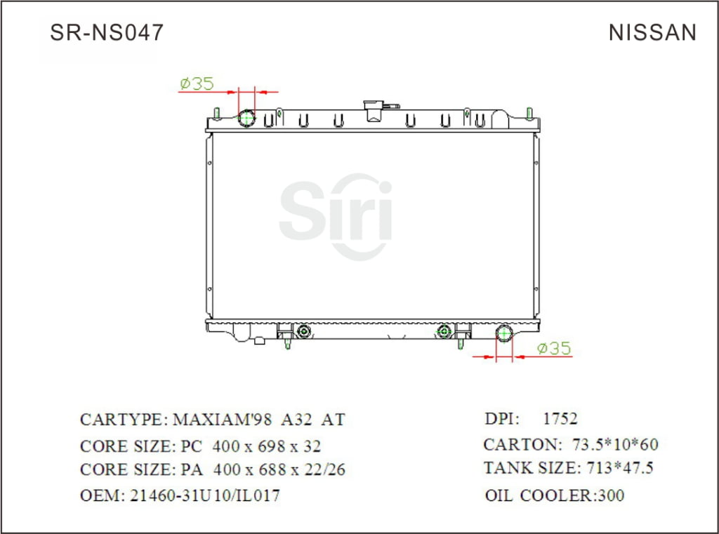 SR-NS047 Nissan MAXIMA 98 A32 Engine Radiators