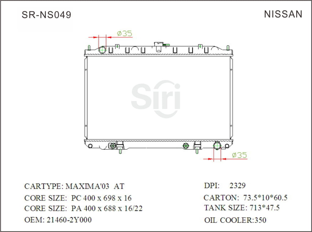 SR-NS049 Nissan MAXIMA 03 Auto Brazing Radiators