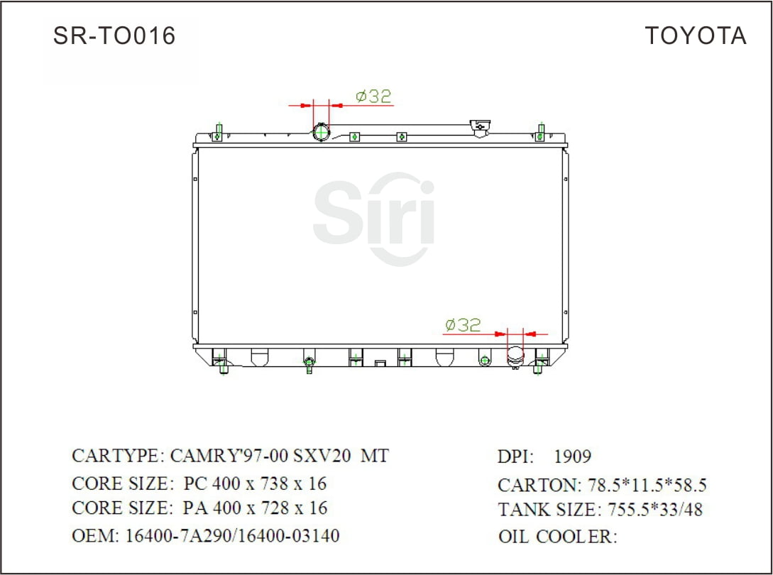 SR-TO016 Factory Sale Toyota Camry SXV20 Cooling Radiators - Best
