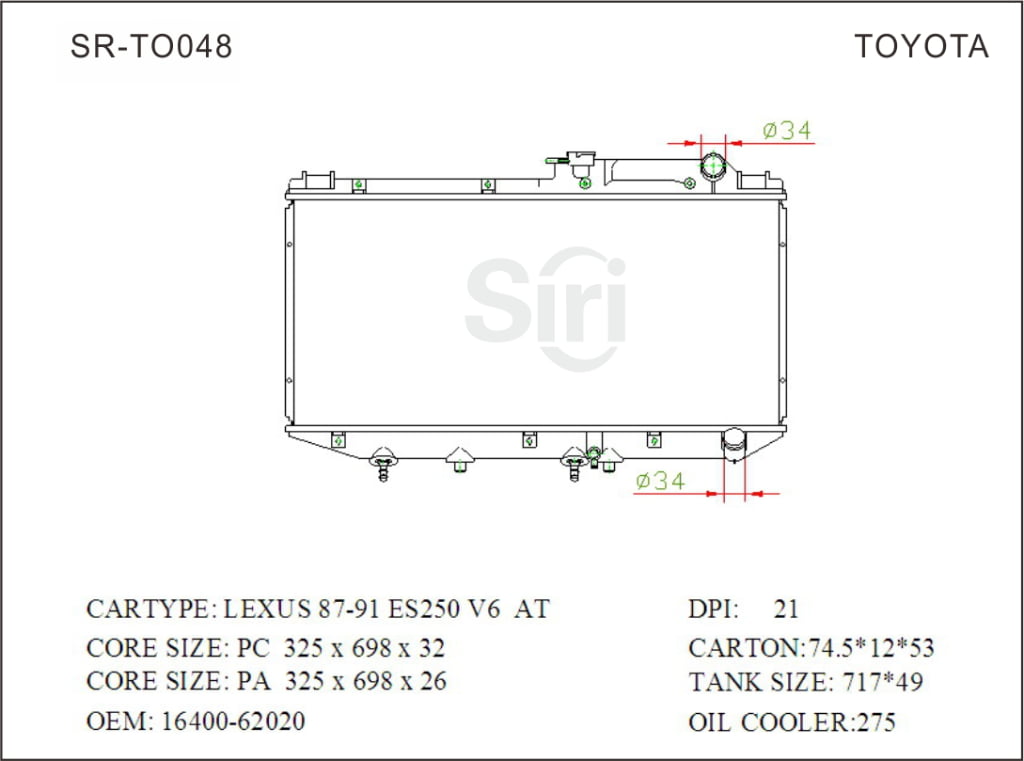 SR-TO048 Toyota Lexus 87-91 ES250 V6 Auto Radiators