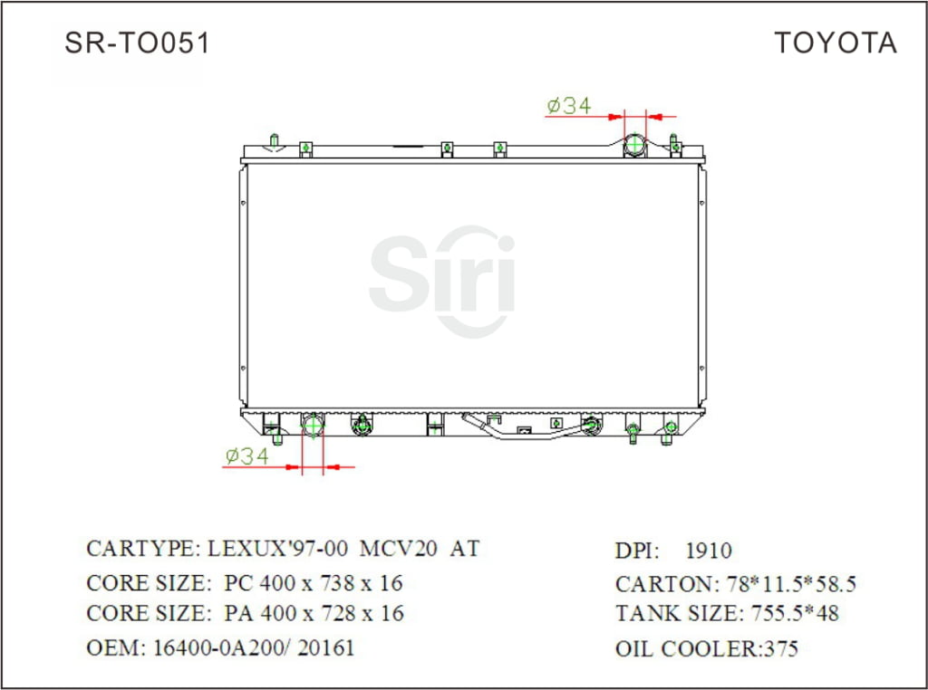 SR-TO051 Toyota Lexus 97-00 MCV20 Engine Cooling Radiators