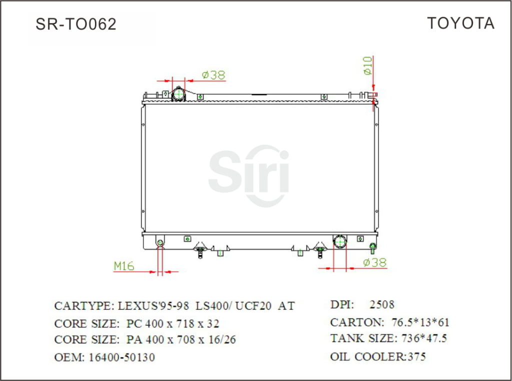 SR-TO062 Toyota Lexus 95-98 LS400 UCF20 Engine Cooling Radiators