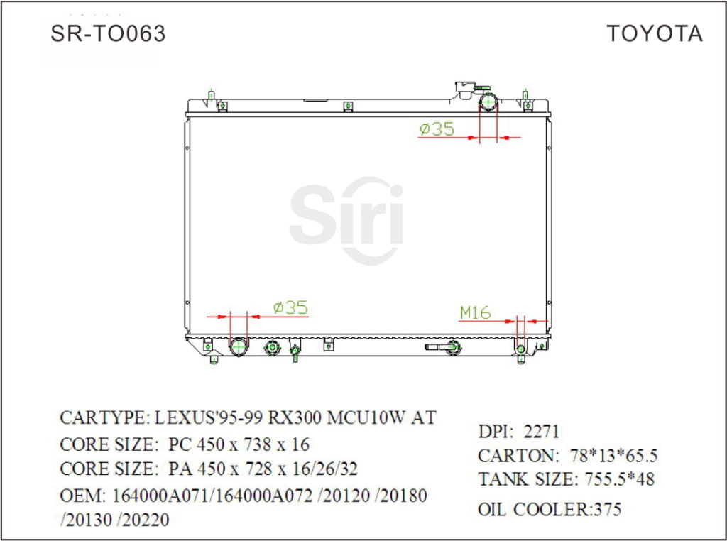 SR-TO063 Toyota Lexus 95-99 RX300 MCU10W Auto Car Radiators