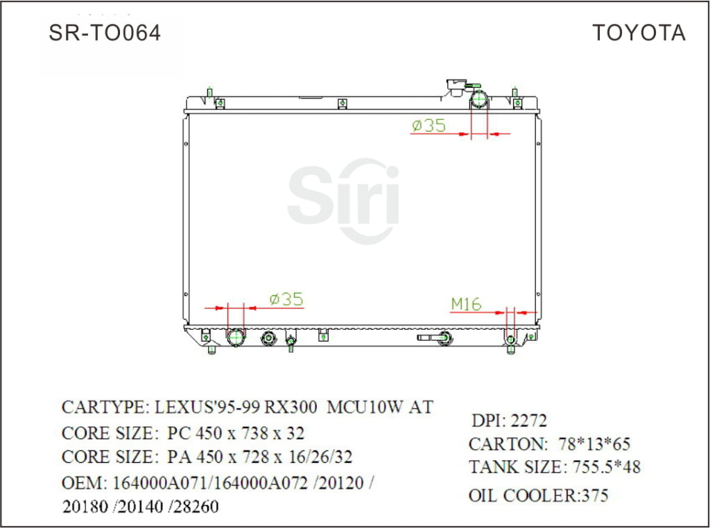 SR-TO064 Toyota Lexus 95-99 RX300 MCU10W Brazing Radiators