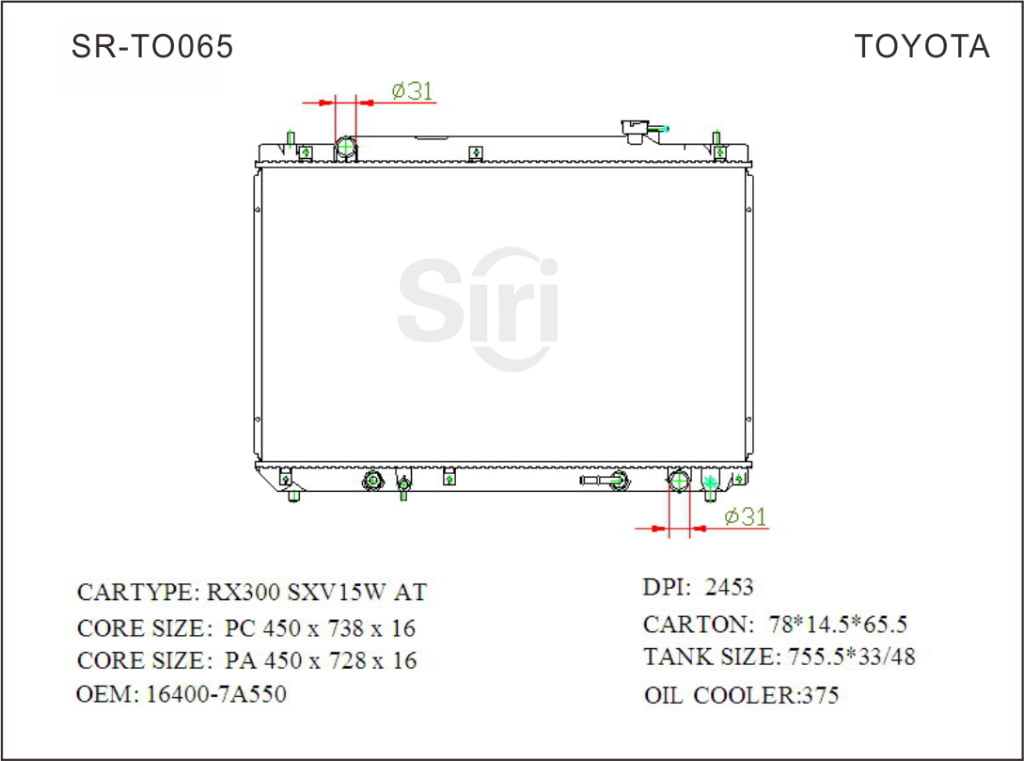 SR-TO065 Toyota RX300 SXV15W Radiators
