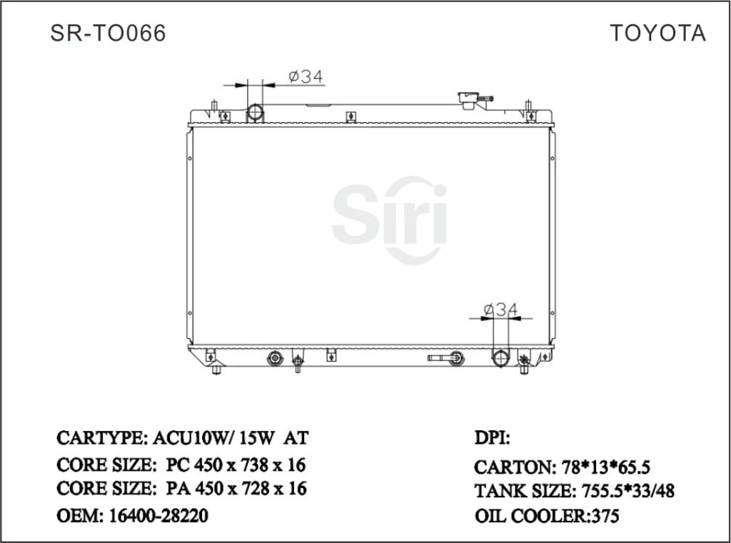 SR-TO066 Hot Sale Toyota ACU10W Cooling Radiators