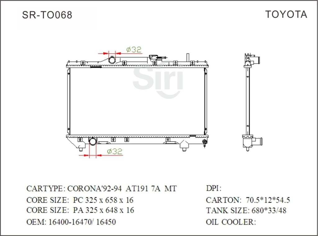 SR-TO068 Toyota Corona 92-94 AT191 7A Auto Cooling Radiators