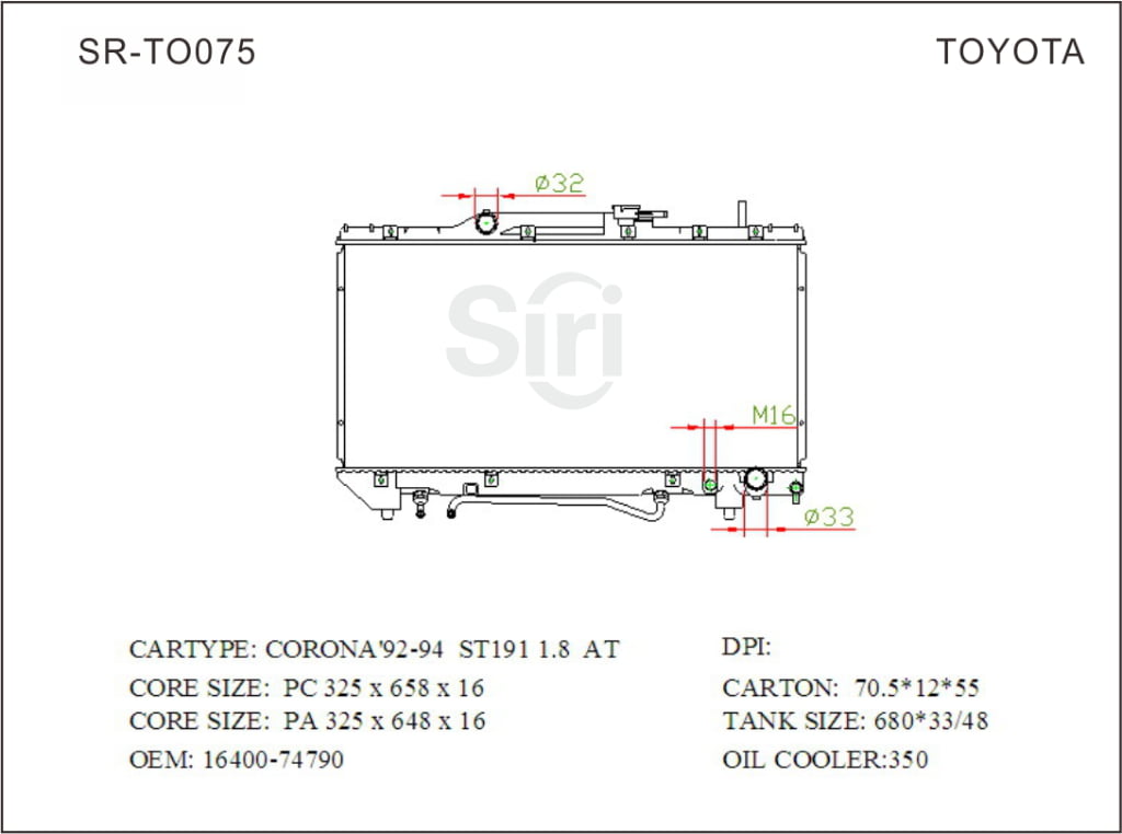 SR-TO075 Toyota Corona 92-94 ST191 1.8 Auto Engine Radiators