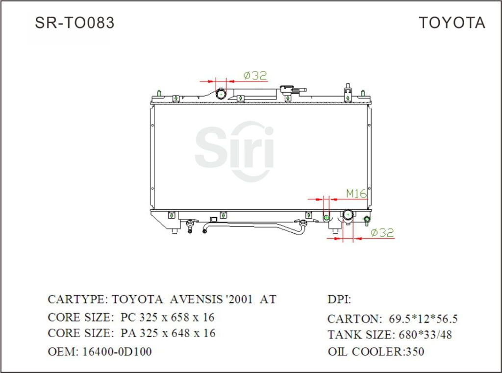 SR-TO083 Toyota Avensis 2001 Auto Brazing Radiators