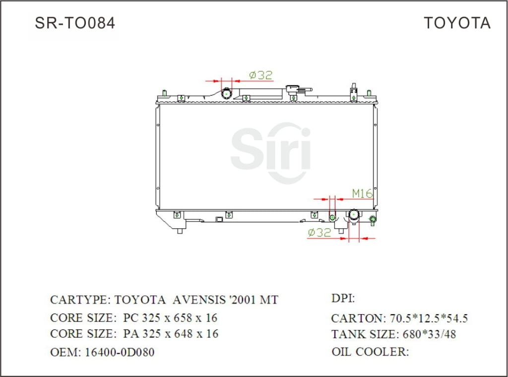 SR-TO084 Toyota Avensis 2001 Auto Cooling Radiators Factory