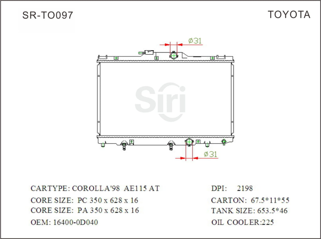 SR-TO097 Toyota Corolla 98 AE115 Aluminium Radiators
