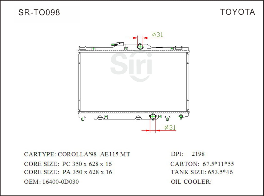 SR-TO098 Toyota Corolla 98 AE115 OEM Radiators