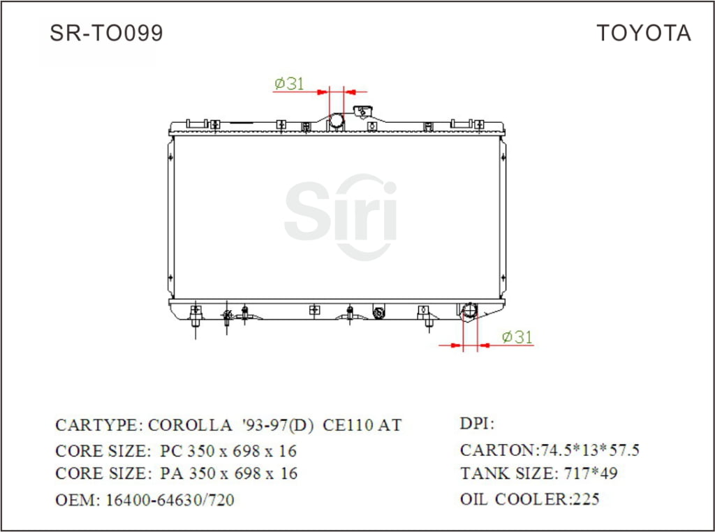 SR-TO099 Toyota Corolla 93-97 CE110 Aluminium Brazing Radiators