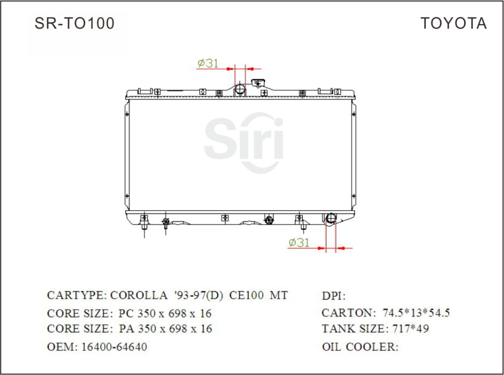 SR-TO100 Toyota Corolla 93-97 CE100 Plastic Aluminium Radiators