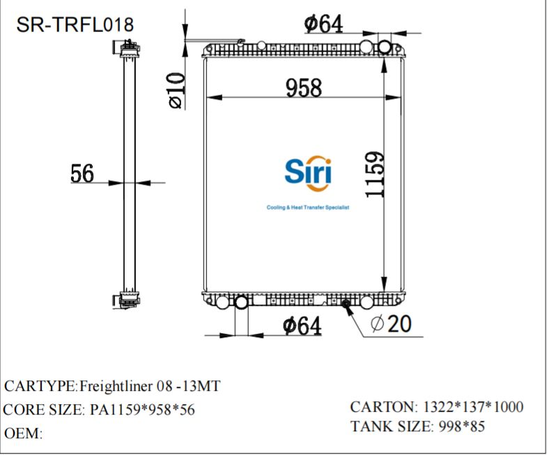 SR-TRFL018 Freightliner 08-13 Plastic Aluminium Cooling Radiators
