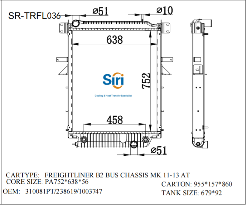 SR-TRFL036 Freightliner FREIGHTLINER B2 BUS CHASSIS MK 11-13 Auto Radiator