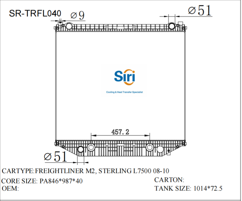 SR-TRFL040 Freightliner M2 STERLING L7500 08-10 Auto Radiator