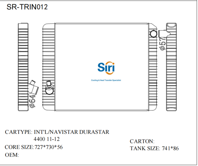 SR-TRIN012 International NAVISTAR DURASTAR 4400 11-12 Auto Cooling Radiators