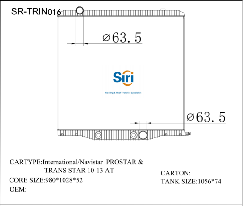 SR-TRIN016 International Navistar Prostar & Trans Star 10-13 Heavy Truck Radiators