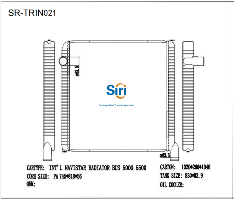 SR-TRIN021 International NAVISTAR BUS 5000 5500 Auto Cooling Radiators