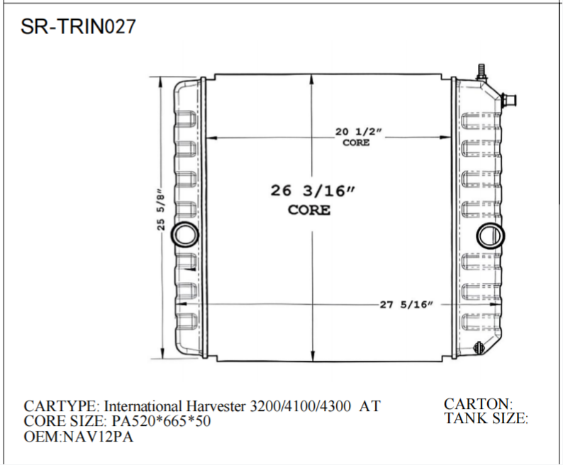 SR-TRIN027 International Harvester 3200 4100 4300 Cooling Radiators