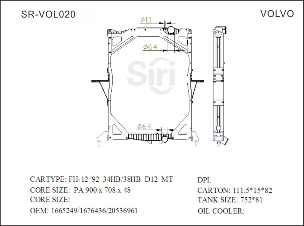 SR-VOL020 Volvo FH-12 92 34HB 38HB D12 Cooling Radiators