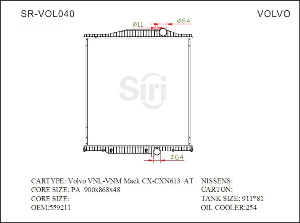 SR-VOL040 Volvo VNL-VNM Mack CX-CXN613 Cooling Radiators