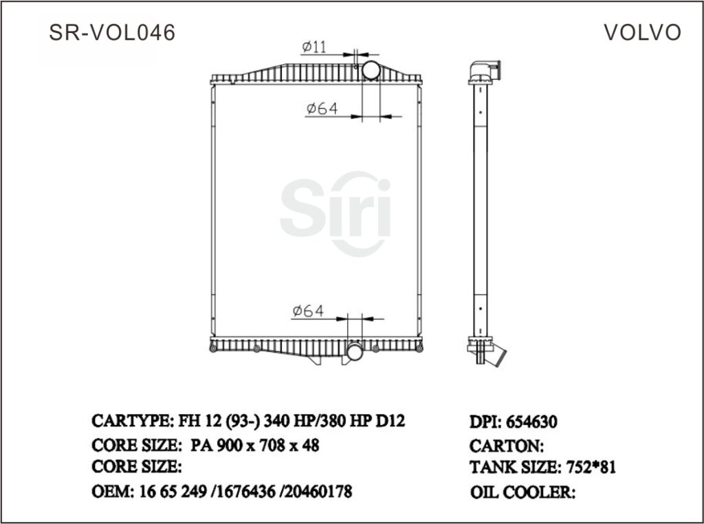 SR-VOL046 Volvo FH12 93- 340 HP380 HP D12 Cooling Radiators